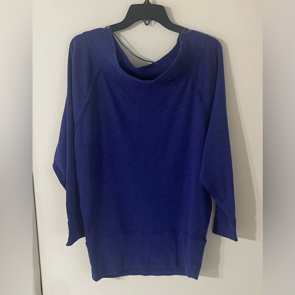We the Free People Womens Palisades Thermal Tunic Longsleeve Blue Off Shoulder L